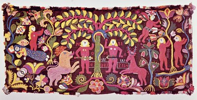 Koetskussenhoes met de Val van de Mens, Schepping van Eva en de Verdrijving uit het Paradijs, uit Akarp, Skåne, Zweden, c.1814 door Swedish School